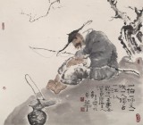 【已售】郭廷 四尺斗方《一人獨占一江秋》 當代獨具特色的水墨人物名家（詢價）