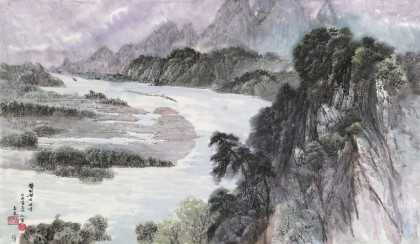 朝鮮名家韓銀星 四尺《望美亭的夜晚》