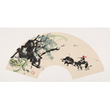 當(dāng)代鄉(xiāng)土童趣繪畫名家尹和平 扇面《春風(fēng)》