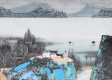 吉林著名山水畫家 張勇 四尺斗方《靈溪幽泛》