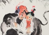當(dāng)代鄉(xiāng)土童趣繪畫(huà)名家尹和平 四尺《牛背童年》