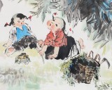 當(dāng)代鄉(xiāng)土童趣繪畫名家尹和平 四尺《戲蟾圖》