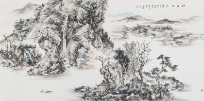 曹寶峪三尺《江上泛舟》