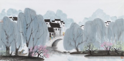 【已售】當代著名畫家王壽 三尺《江南新雨》(詢價)