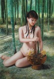 著名青年油畫家朱藝林 布面油畫 《林中少女》