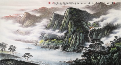 張慧仁六尺精品山水畫《云出山澗里》