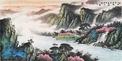 【已售】張慧仁四尺山水畫《桃花源里夢可圓》