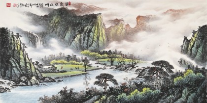 張慧仁四尺山水畫《清泉鳴江畔》