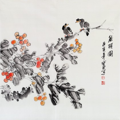 王寶欽 四尺斗方花鳥畫《秋碩圖》當(dāng)代花鳥牡丹畫名家（詢價(jià)）