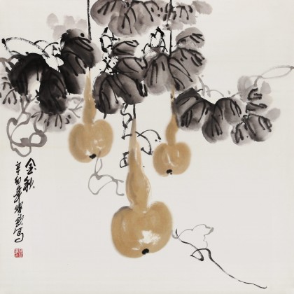 王寶欽 玄關(guān)四尺斗方《金秋》當(dāng)代花鳥牡丹畫名家（詢價）