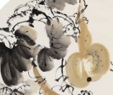 王寶欽 四尺團(tuán)扇葫蘆《秋實(shí)圖》當(dāng)代花鳥(niǎo)牡丹畫名家（詢價(jià)）