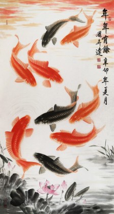 【已售】名家周升達參展六尺九魚圖《年年有余》（詢價）