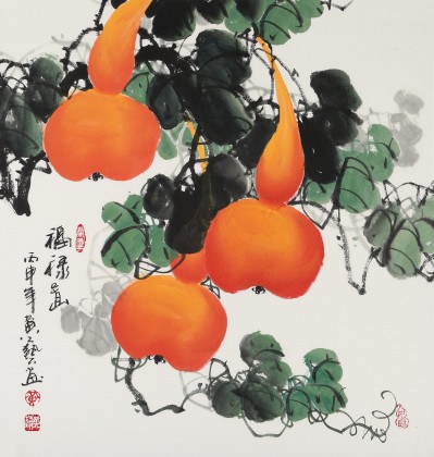 黃藝三尺斗方招財(cái)辟邪葫蘆畫(huà)《福祿圖》