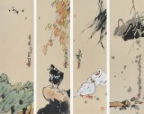 國家一級美術師王永剛 手指畫《花鳥四條屏》(詢價)