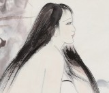 李立辰四尺斗方《荷塘深處》河北著名仕女畫家（詢價）