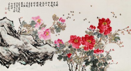 曲逸之 六尺《半醉西施暈曉妝》 河南省著名花鳥畫家