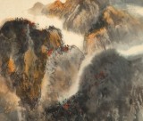 【已售】何實(shí) 四尺三開(kāi)《秋水潺湲處 群山紅透時(shí)》吉林著名山水畫(huà)家