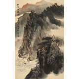 何實 四尺三開《雨過好揚帆》吉林著名山水畫家
