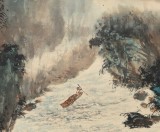 何實 四尺三開《急流勇進》吉林著名山水畫家