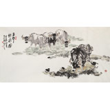 王向陽四尺風水畫《五牛飲水圖》 當代著名畫家