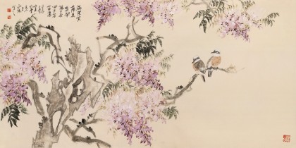 王向陽 四尺《滿架紫藤花盛開》 中國美術(shù)家協(xié)會會員（詢價）