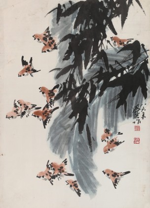 已故山野派繪畫大家鄒友蒸《麻雀報(bào)喜》 1986年作