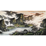 張慧仁六尺精品山水畫《春山半是云》