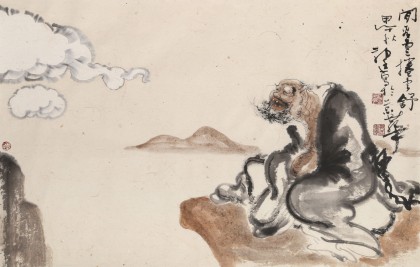 【已售】郭廷 四尺三開(kāi)《閑看云卷云舒》 當(dāng)代獨(dú)具特色的水墨人物名家（詢價(jià)）