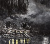 申凌翔 四尺三開《夜漁圖》 廣西山水畫名家
