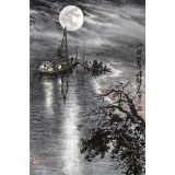 申凌翔 四尺三開《洲頭望月》 廣西山水畫名家