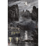 申凌翔 四尺三開《夜漁圖》 廣西山水畫名家