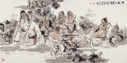 楊西沐 四尺《竹林七賢圖》 中國美術(shù)家協(xié)會會員（詢價）