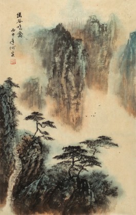 何實(shí) 四尺三開《幽谷鳴禽》吉林著名山水畫家