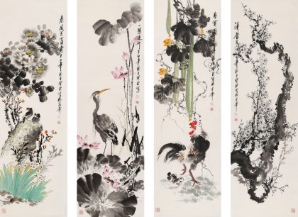 王寶欽 四條屏《清香》 當代花鳥牡丹畫名家（詢價）