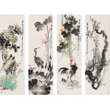 王寶欽 四條屏《清香》 當(dāng)代花鳥牡丹畫名家（詢價(jià)）