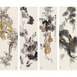 王寶欽 四條屏《清香久遠(yuǎn)》 當(dāng)代花鳥牡丹畫名家（詢價(jià)）