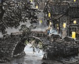 申凌翔 四尺三開《夢(mèng)里故鄉(xiāng)》 廣西山水畫名家
