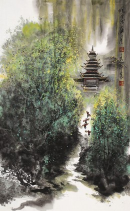 譚良干 大三尺《侗寨夜月》 貴州山水畫名家