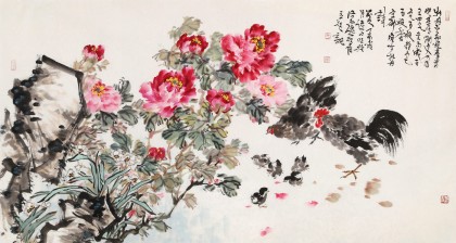 曲逸之 六尺《牡丹花品冠群芳》 河南省著名花鳥畫家