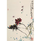 王永剛 四尺三開手指畫《池塘清趣》 國家一級美術(shù)師（詢價）