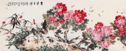 【已售】曲逸之 小八尺《富貴吉祥》 河南省著名花鳥畫家