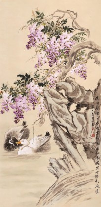 皇甫小喜 四尺《遙聞碧潭上 春晚紫藤開》 河南著名花鳥畫家