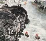 申凌翔 四尺三開《漓江云山圖》 廣西山水畫名家