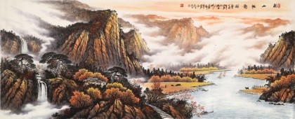 張慧仁 小八尺《秋山帆影圖》 廣西山水畫家協(xié)會(huì)常務(wù)理事