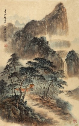 【已售】何實(shí) 四尺三開《華山雄姿》 吉林著名山水畫家