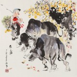 【已售】尹和平 四尺斗方《牧歸》 當代鄉土童趣繪畫名家