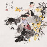 【已售】尹和平 四尺斗方《五月情》 當代鄉土童趣繪畫名家