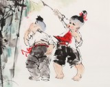 【已售】尹和平 四尺斗方《童趣》 當代鄉土童趣繪畫名家