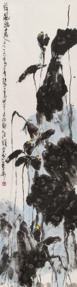 王永剛 六尺對開手指畫《荷風悠遠》 國家一級美術師（詢價）