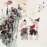 【已售】尹和平 四尺斗方《童趣》 當代鄉土童趣繪畫名家